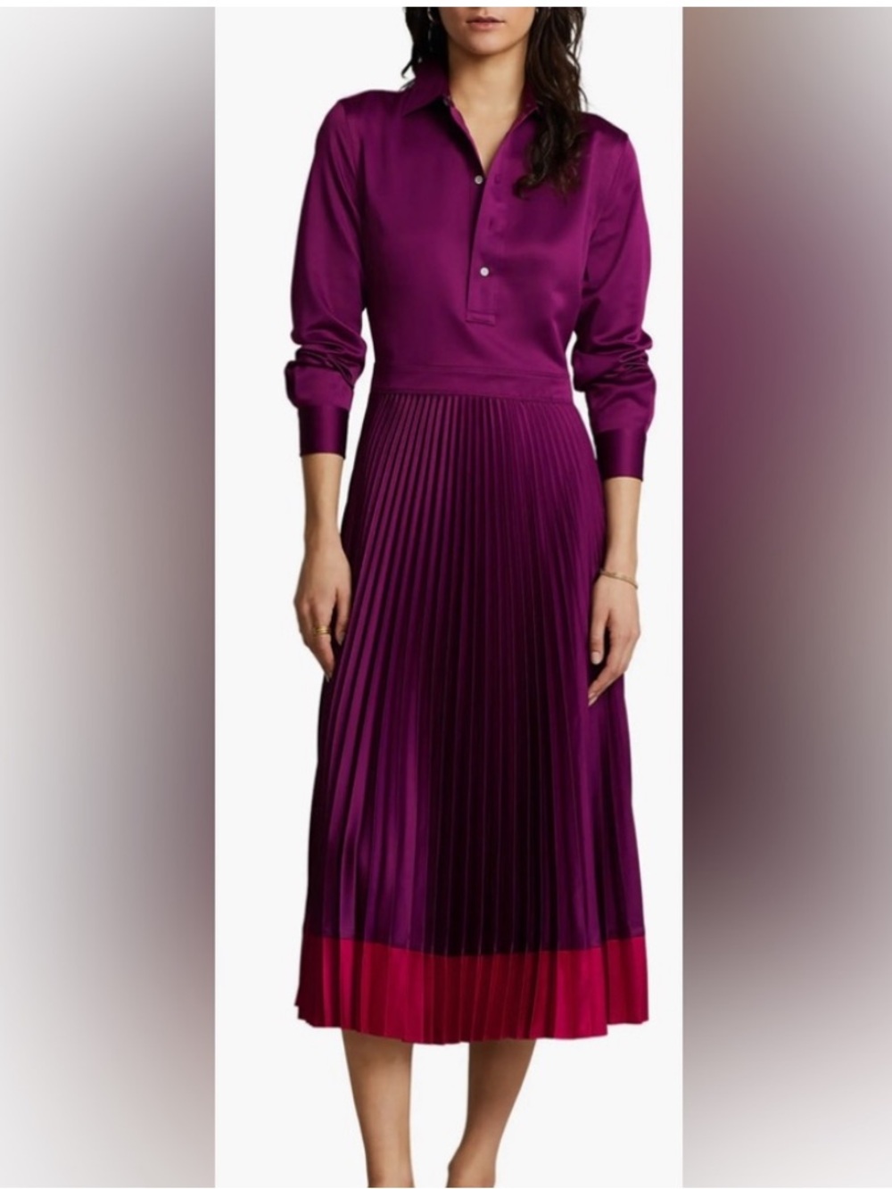 Polo Ralph Lauren Pleated Charmeuse Polo Midi Dress Size 8